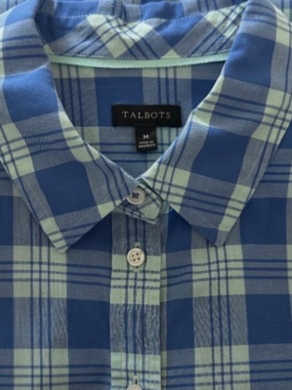 Talbots’ Like New CLASSIC  Blue Plaid Shirt Women's Size MEDIUM 100% Cotton